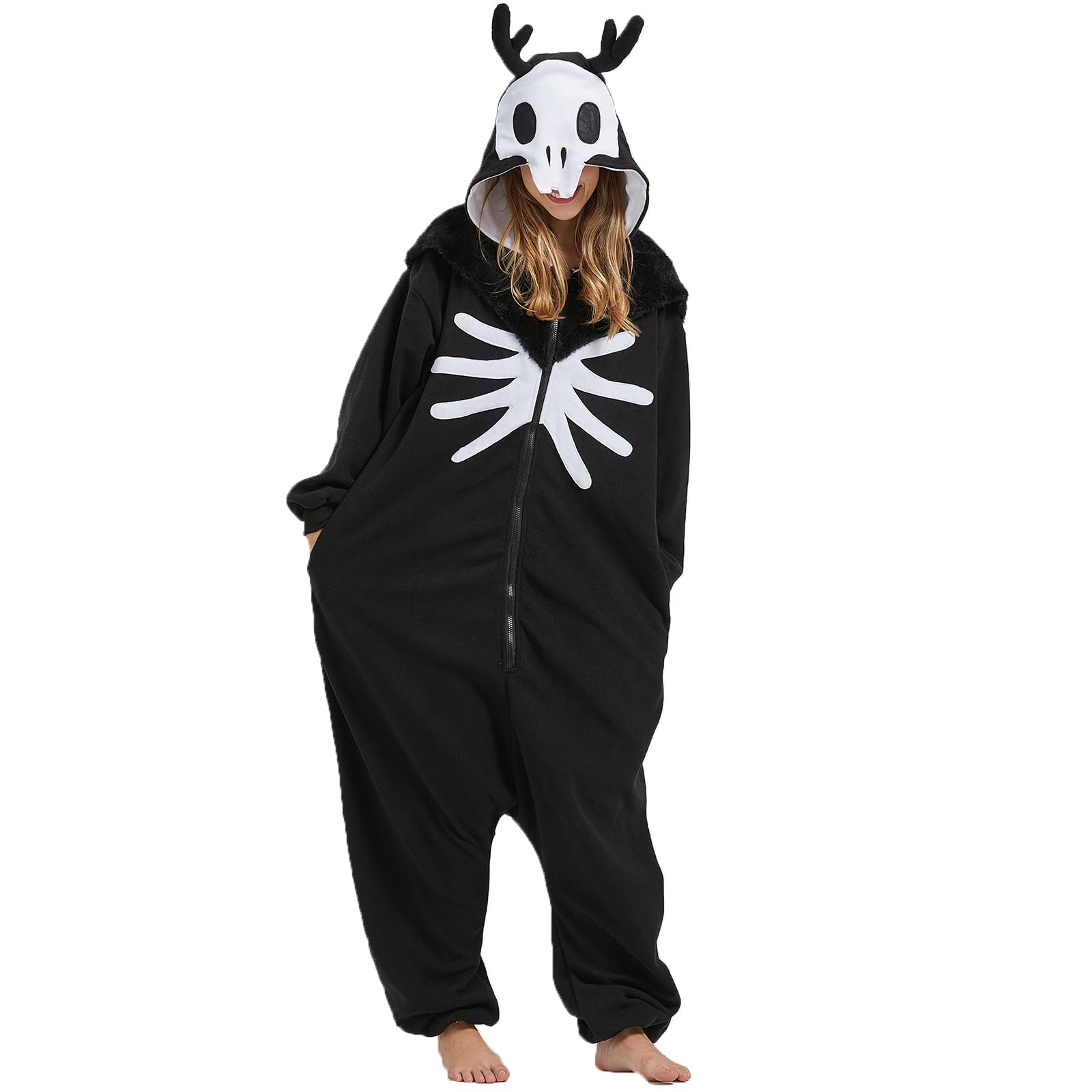 Adult Wendigo Onesie Costume – Mysterious Cryptid Pajamas with Antlers & Realistic Details for Halloween & Cosplay