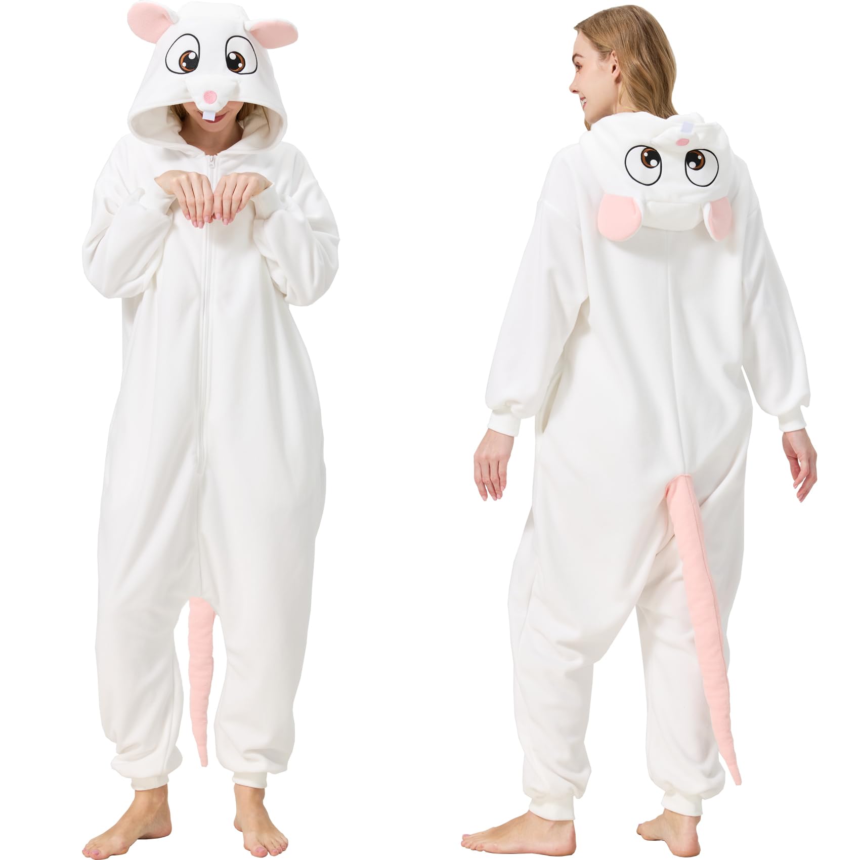 Adult Mouse Onesie Costume – Cute Rodent Pajamas with Tail & Hood for Halloween & Cozy Lounging