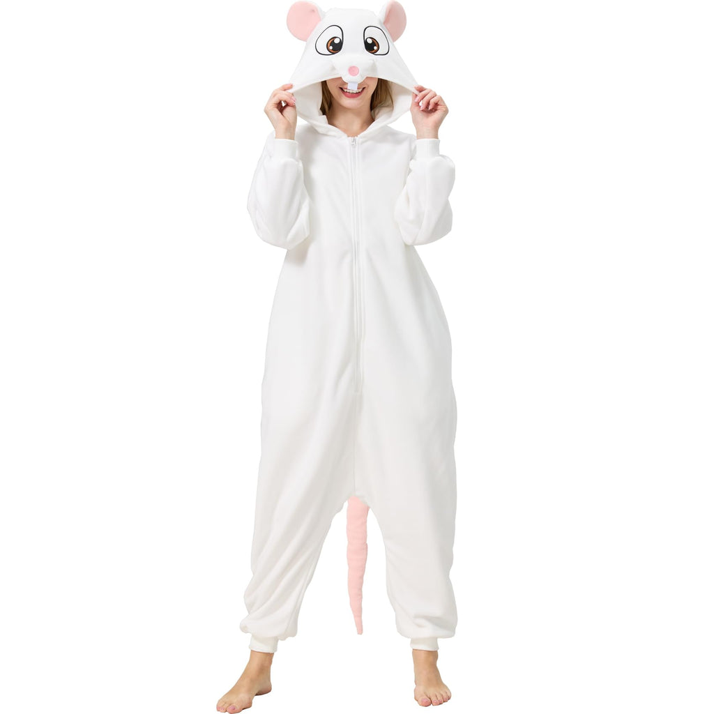 Adult Mouse Onesie Costume – Cute Rodent Pajamas with Tail & Hood for Halloween & Cozy Lounging