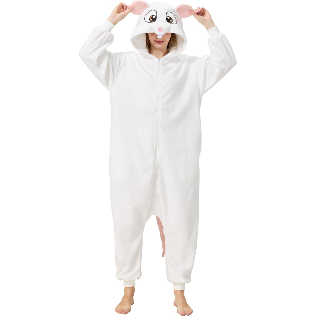 Adult Mouse Onesie Costume – Cute Rodent Pajamas with Tail & Hood for Halloween & Cozy Lounging