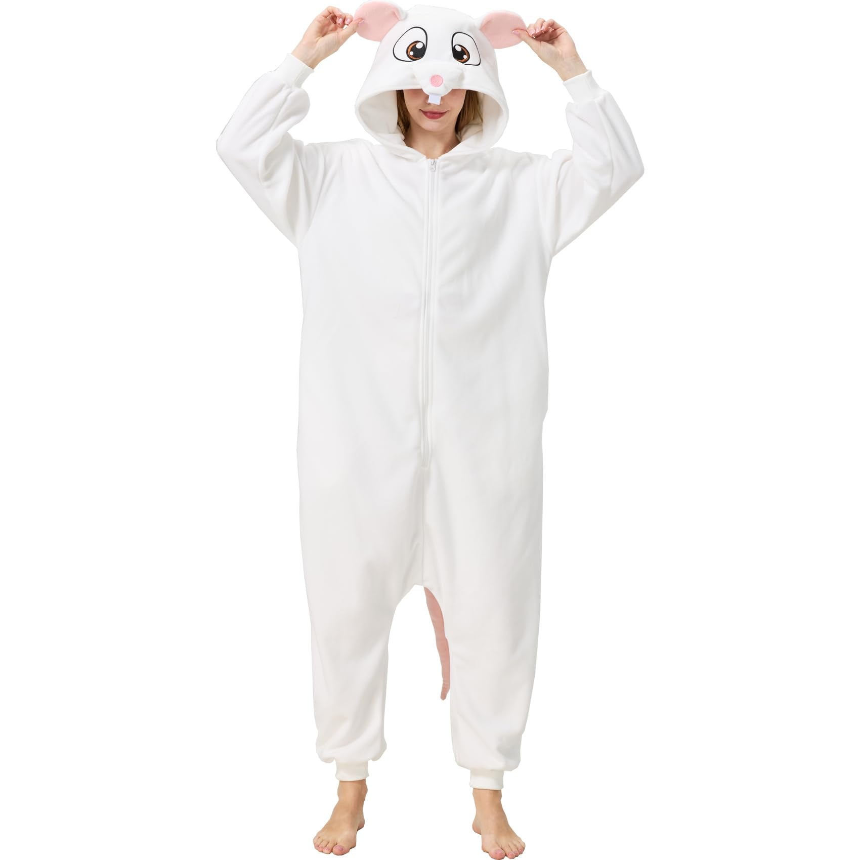Adult Mouse Onesie Costume – Cute Rodent Pajamas with Tail & Hood for Halloween & Cozy Lounging