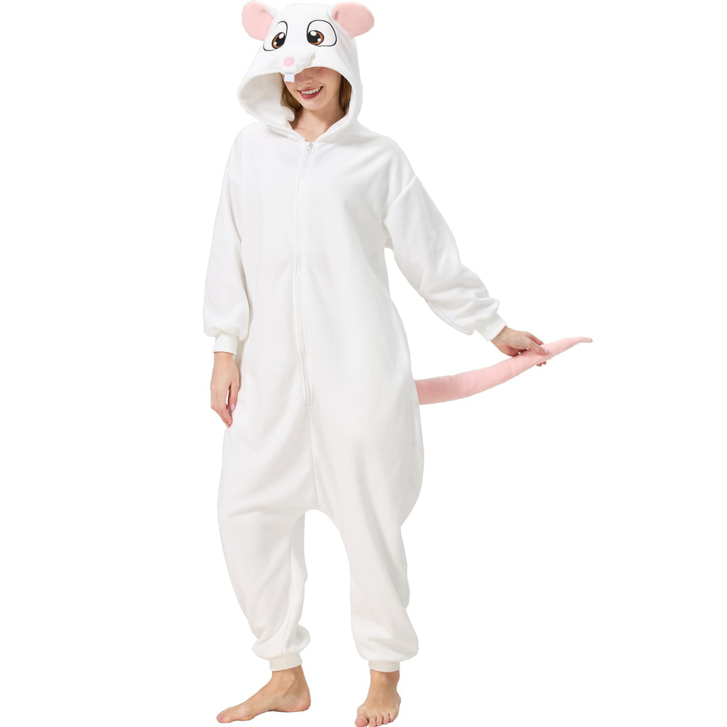 Adult Mouse Onesie Costume – Cute Rodent Pajamas with Tail & Hood for Halloween & Cozy Lounging
