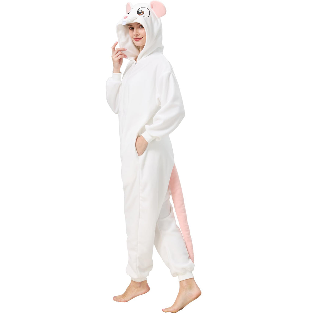Adult Mouse Onesie Costume – Cute Rodent Pajamas with Tail & Hood for Halloween & Cozy Lounging