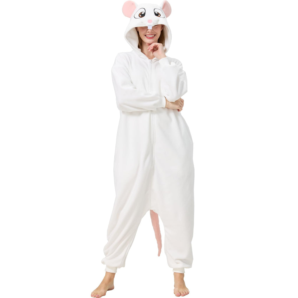 Adult Mouse Onesie Costume – Cute Rodent Pajamas with Tail & Hood for Halloween & Cozy Lounging