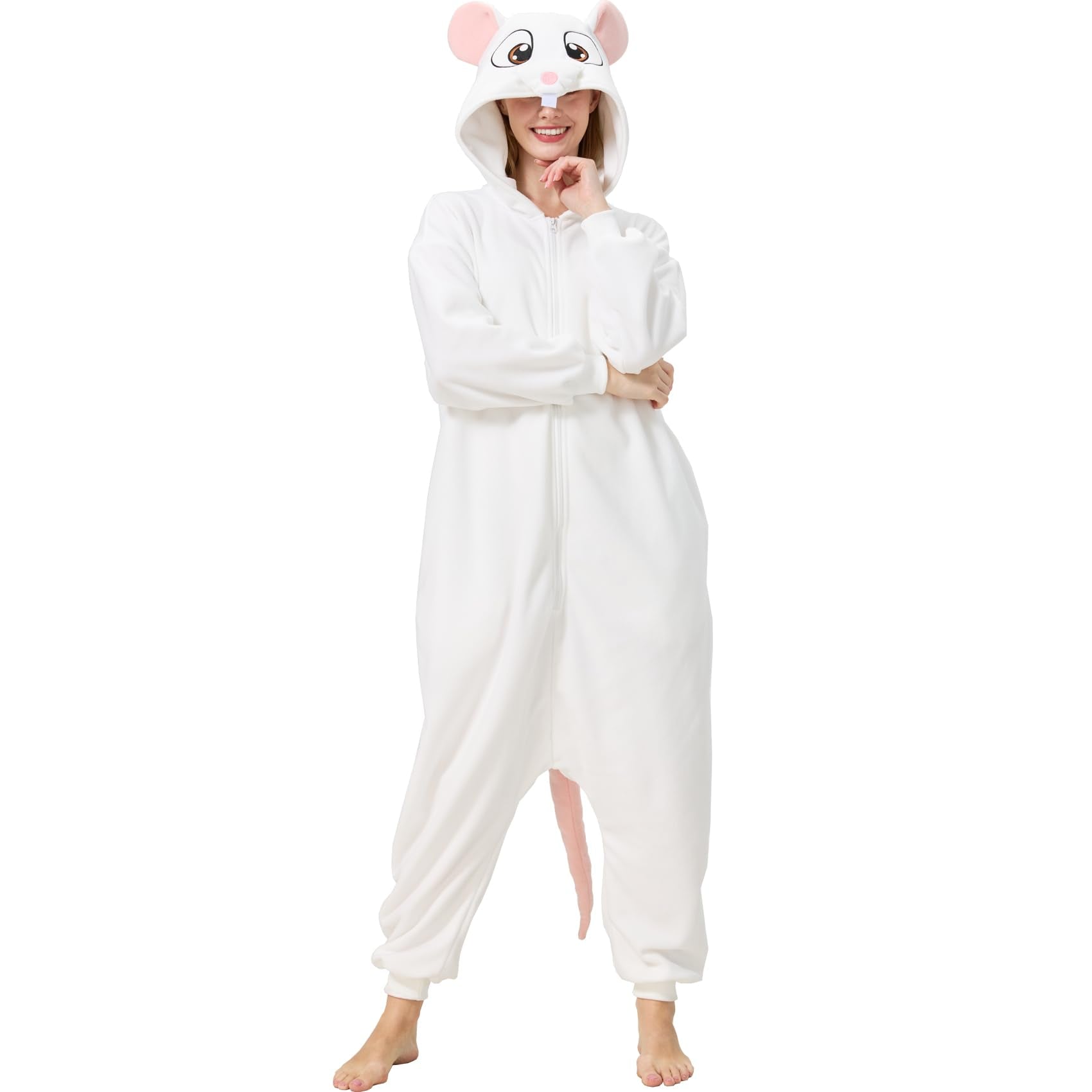 Adult Mouse Onesie Costume – Cute Rodent Pajamas with Tail & Hood for Halloween & Cozy Lounging