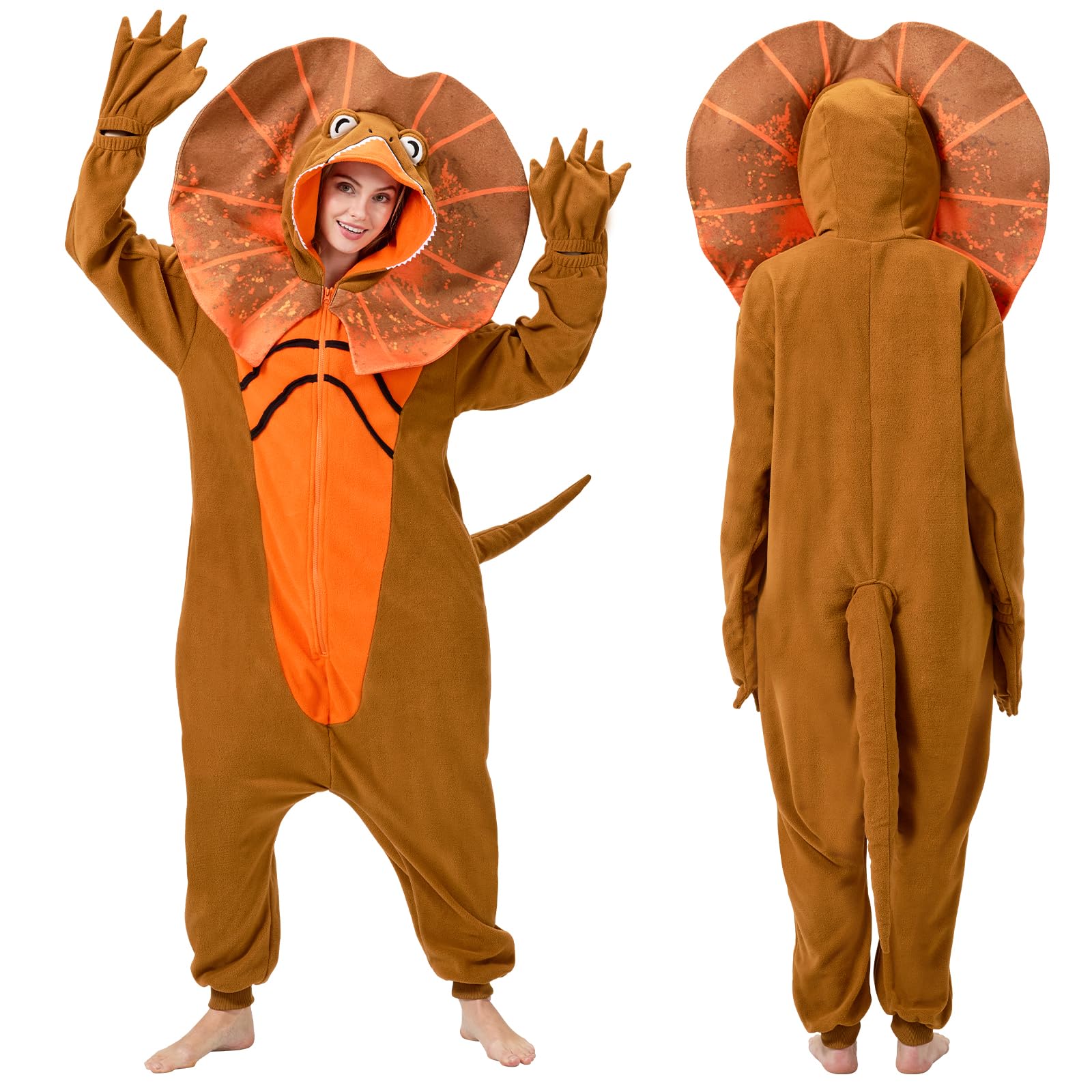 Adult Frilled Lizard Onesie Costume – Unique Reptile Pajamas with Realistic Frill & Tail for Halloween & Cosplay