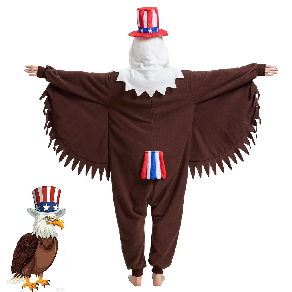 Patriotic Bald Eagle Onesie – Uncle Sam Kigurumi Costume with Wings & Tail