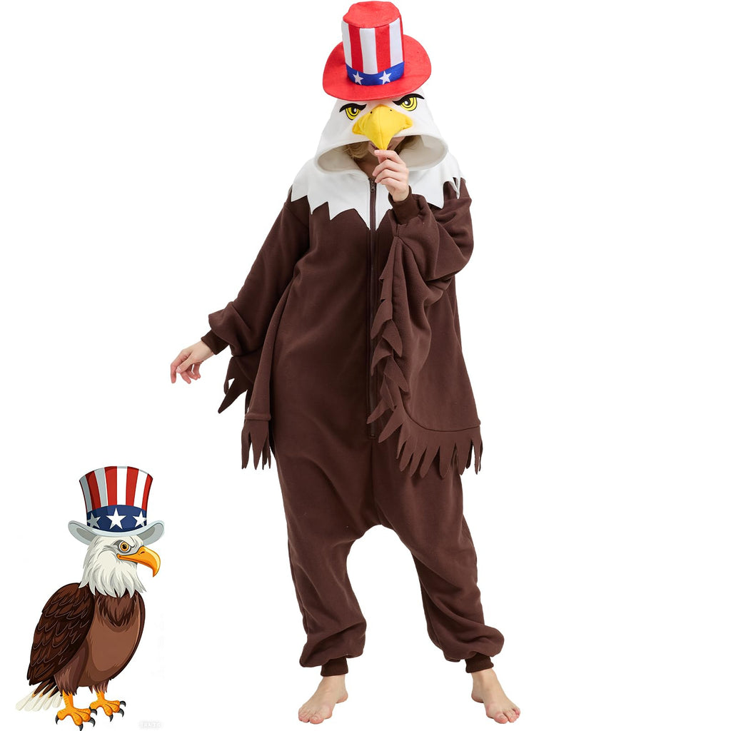 Patriotic Bald Eagle Onesie – Uncle Sam Kigurumi Costume with Wings & Tail