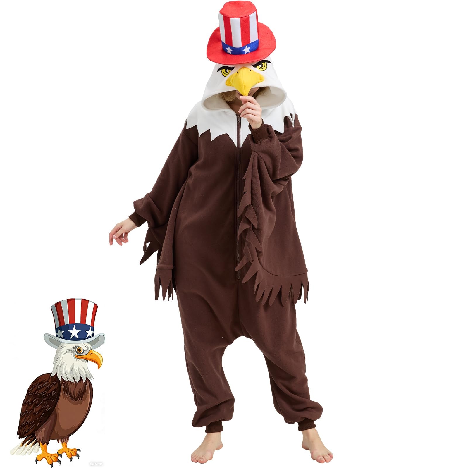 Patriotic Bald Eagle Onesie – Uncle Sam Kigurumi Costume with Wings & Tail