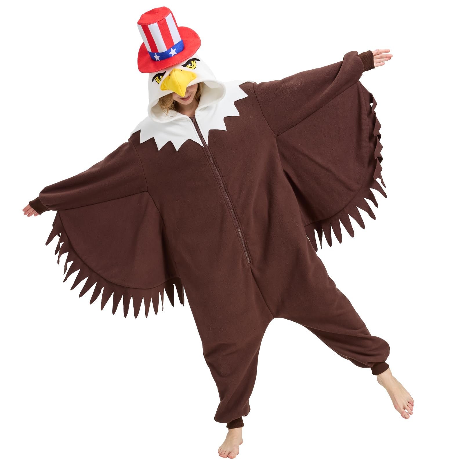 Patriotic Bald Eagle Onesie – Uncle Sam Kigurumi Costume with Wings & Tail