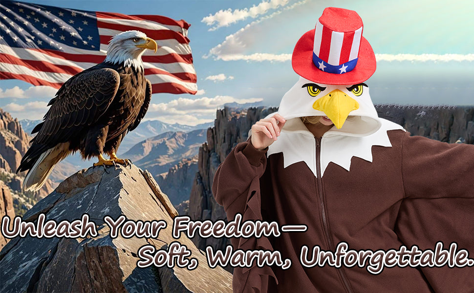 Patriotic Bald Eagle Onesie – Uncle Sam Kigurumi Costume with Wings & Tail