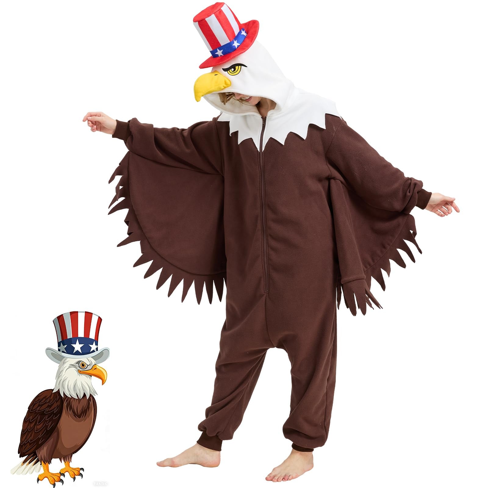Patriotic Bald Eagle Onesie – Uncle Sam Kigurumi Costume with Wings & Tail