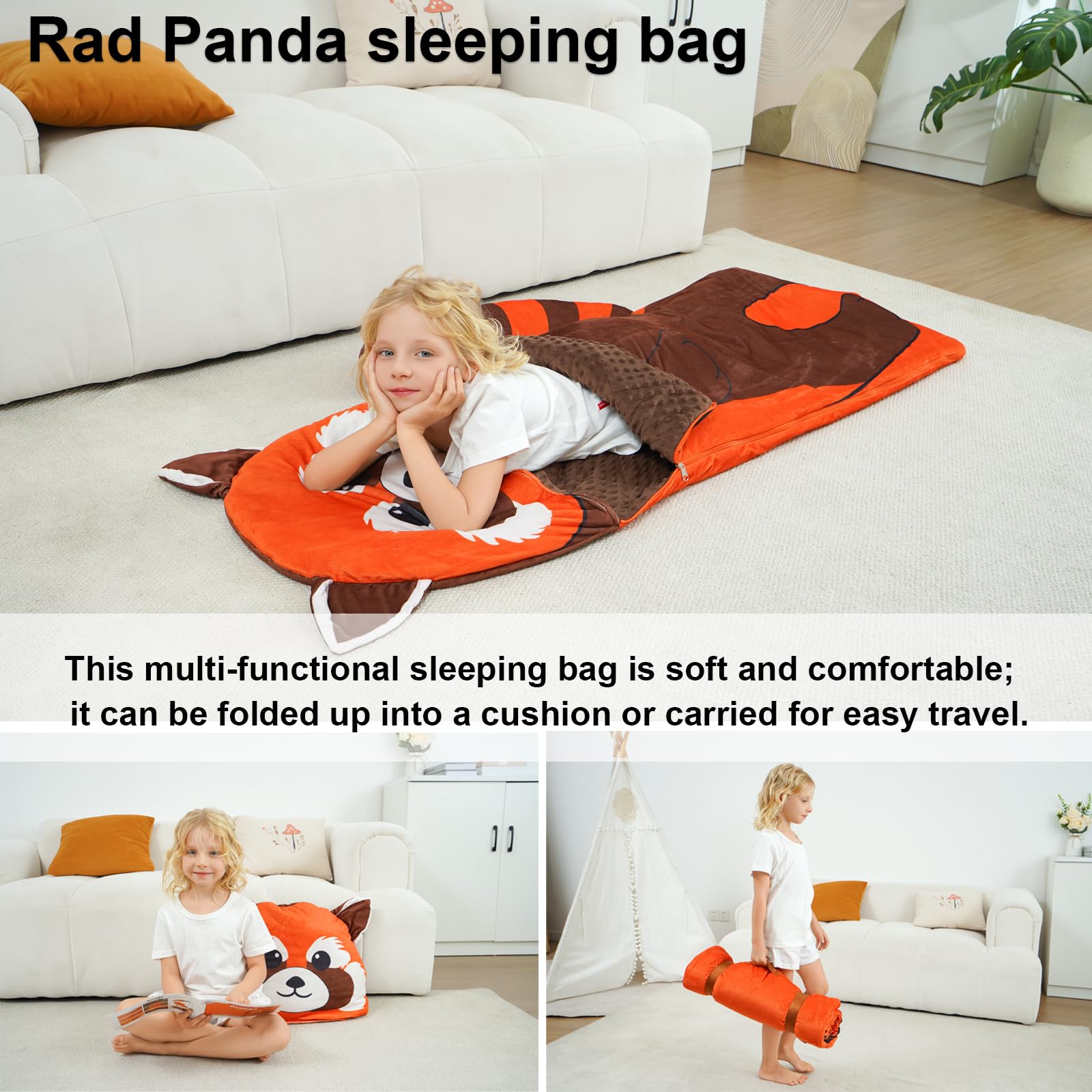 Adorable Axolotl 3-in-1 Sleeping Bag for Kids – Soft Pink Nap Mat with Detachable Tail Pillow